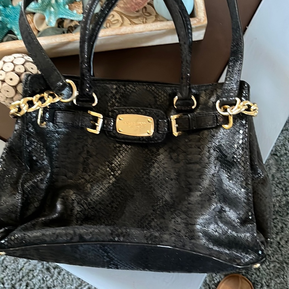 Black snakeskin Michael Kors tote type bag